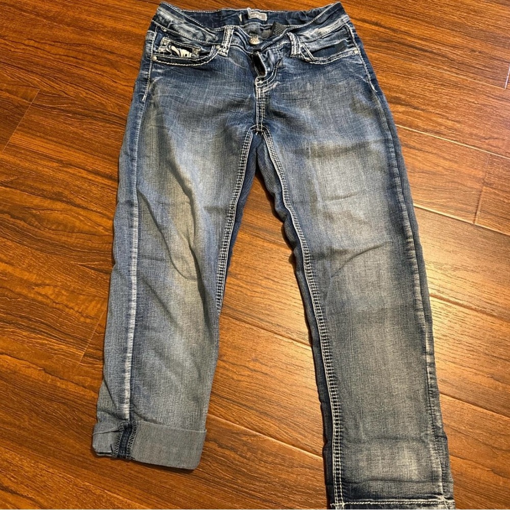 Soundgirl Blue Capri Jeans with Vintage Finish